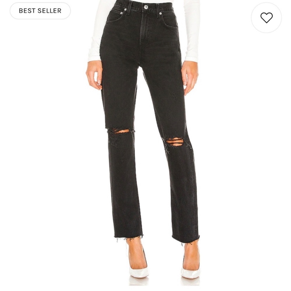 Agolde Cherie ripped black high waist straight leg jeans, 27